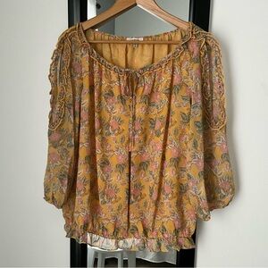 Max Studio Yellow and Pink Floral Cold Shoulder Top